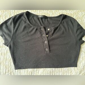 Men's Black Ribbed Henley Shirt